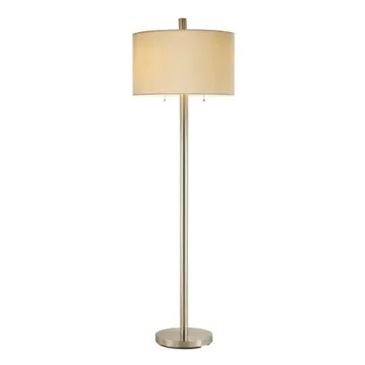 Quikfurn Contemporary Satin Steel Floor With Oversized White Silk-like Drum Shade In Neutral