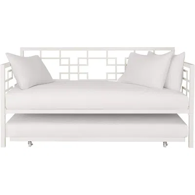 Quikfurn Contemporary White Metal Daybed Frame With Twin Pull-out Trundle Bed