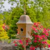 Quikfurn Copper Finish Metal Garden Birdhouse With Stake And Pole