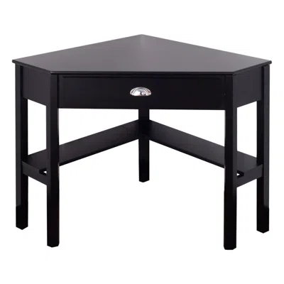 Quikfurn Corner Black Wood Computer Desk With Drawer