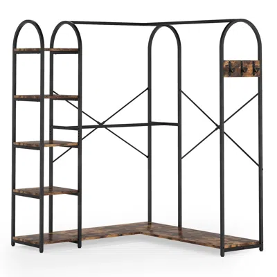 Quikfurn Corner L-shaped Garment Rack With Clothing Hanging Rods And Storage Shelves
