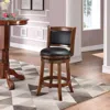Quikfurn Counter Height Barstool In Cherry Wood Finish With Black Padded Swivel Seat