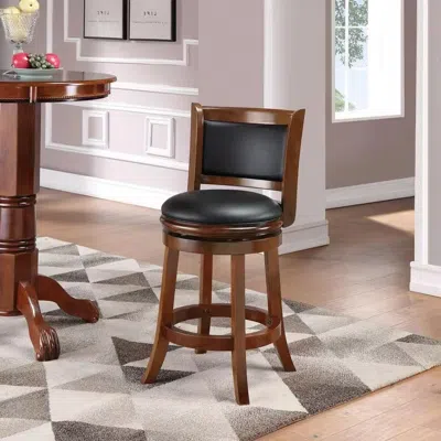Quikfurn Counter Height Barstool In Cherry Wood Finish With Black Padded Swivel Seat In Brown