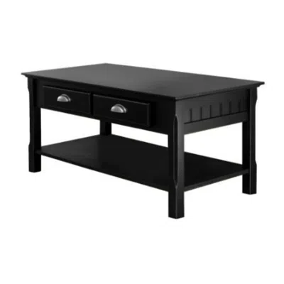 Quikfurn Country Style Black Wood Coffee Table With 2 Storage Drawers