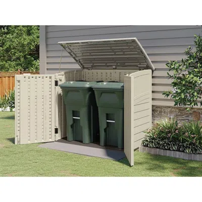 Quikfurn Cream Beige And Grey Outdoor Heavy Duty Plastic Garbage Bin Trash Can Storage Shed