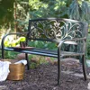 Quikfurn Curved Metal Garden Bench With Heart Pattern In Black Antique Bronze Finish