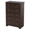 Quikfurn Dark Brown Chocolate Wood Finish 5-drawer Bedroom Chest Of Drawers