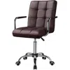Quikfurn Dark Brown Modern Faux Leather Mid-back Office Chair With Armrests And Wheels