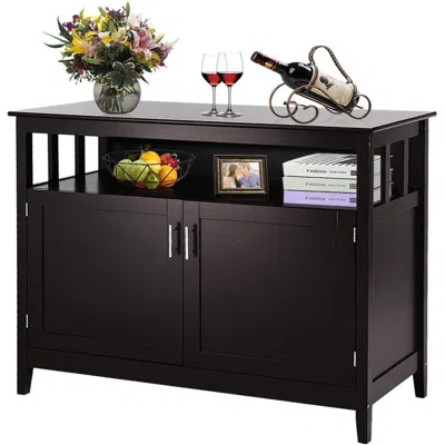 Quikfurn Dark Brown Wood 2-door Dining Buffet Sideboard Cabinet With Open Storage Shelf