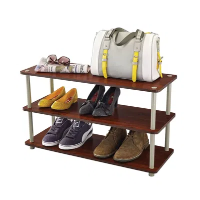 Quikfurn Dark Cherry 3-shelf Modern Shoe Rack - Holds Up To 12 Pair Of Shoes