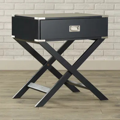 Quikfurn Dark Grey Black 1-drawer End Table Nightstand With Modern Classic X Style Legs In Pattern