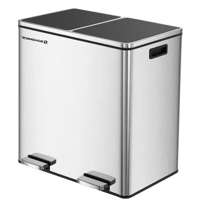Quikfurn Dual Stainless Steel 16-gallon Trash Can Recycle Bin With 2 Step On Pedal Lids