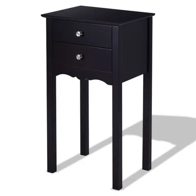 Quikfurn Elegant 2-drawer End Table Nightstand Side Table In Black Wood Finish