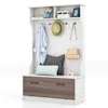 Quikfurn Entryway Bench Coat Rack Shoe Storage Cabinet In White Oak Wood Finish