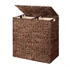 Quikfurn Espresso 2-bin Handwoven Hyacinth Linen Liner Laundry Hamper W/ Handles