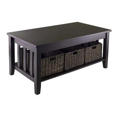 Quikfurn Espresso 2 Tier Coffee Occasional Table With 3 Storage Baskets