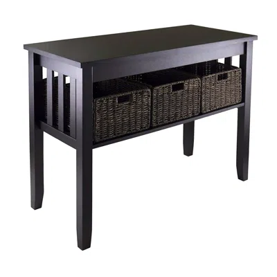 Quikfurn Espresso 2 Tier Entryway Hall Console Table With 3 Storage Baskets
