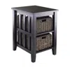 Quikfurn Espresso 3 Tier Bookcase Shelf Accent Table With 2 Small Storage Baskets