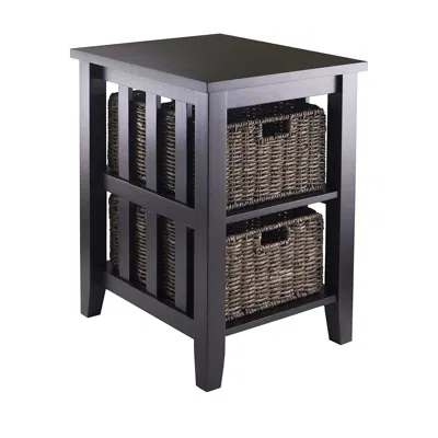 Quikfurn Espresso 3 Tier Bookcase Shelf Accent Table With 2 Small Storage Baskets In Pattern
