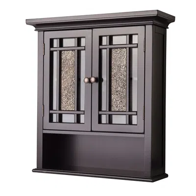 Quikfurn Espresso Bathroom Wall Cabinet With Amber Mosaic Glass Accents