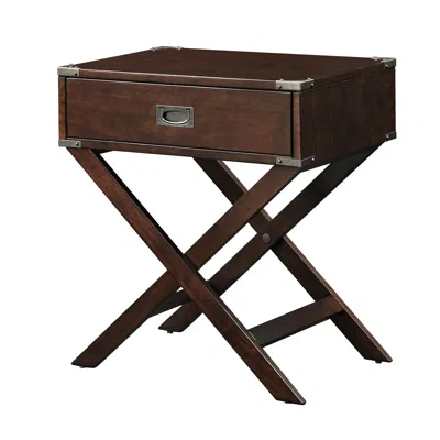 Quikfurn Espresso Brown Wood 1-drawer End Table Nightstand With X Legs