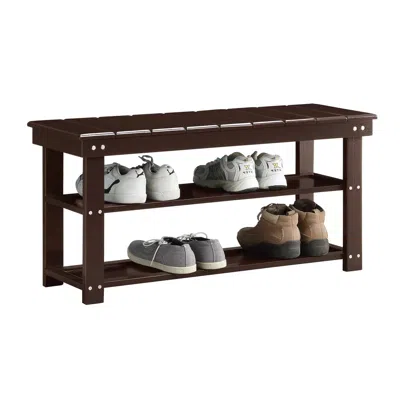 Quikfurn Espresso Brown Wood 2-shelf Shoe Rack Storage Bench For Entryway Or Closet