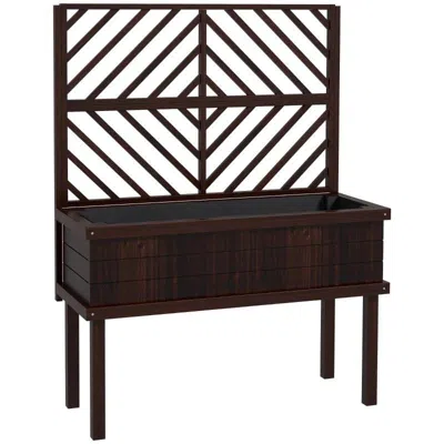 Quikfurn Espresso Fir Wood Elevated Raised Garden Bed With Stylish Climbing Trellis