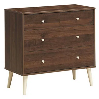 Quikfurn Espresso Modern Farmhome 4 Drawer Easy Glide Storage Dresser