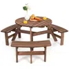 Quikfurn Espresso Wooden 6 Seater Picnic Table Umbrella Hole