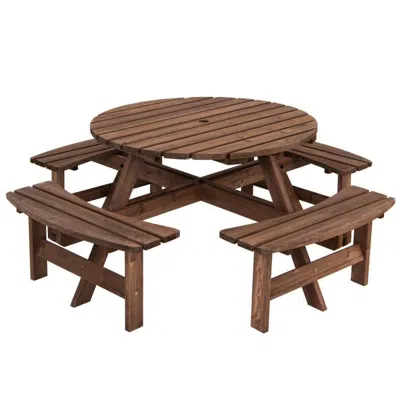 Quikfurn Espresso Wooden 8 Seater Picnic Table Umbrella Hole