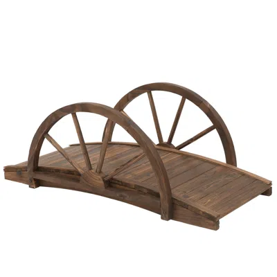 Quikfurn Farmhome 3.3ft Fir Wood Half Wheeled Stained Garden Bridge