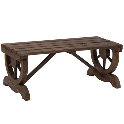 Quikfurn Farmhome Rustic Fir Wood Wheel Outdoor Garden Bench