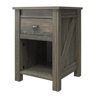 Quikfurn Farmhouse 1-drawer Bedroom Nightstand With Open Shelf In Rustic Grey Oak