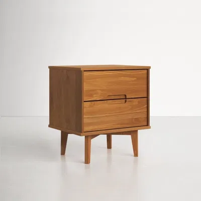 Quikfurn Farmhouse 2 Drawer Solid Wood Nightstand Medium Brown