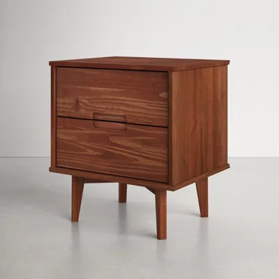 Quikfurn Farmhouse 2 Drawer Solid Wood Nightstand Walnut In Brown