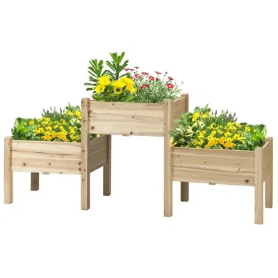 Quikfurn Farmhouse 3 Wooden Elevated Planter Raised Garden Beds