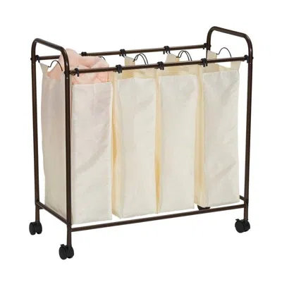 Quikfurn Farmhouse 4 Section Removeable Bag Wheeled Laundry Sorter Cart