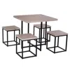 Quikfurn Farmhouse 5 Piece Square Natural Wood Steel Kitchen Dining Set