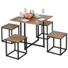 Quikfurn Farmhouse 5 Piece Square Walnut Wood Steel Kitchen Dining Set