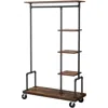 Quikfurn Farmhouse 5 Tier Laundry Pipe Garment Closet Rack Wheels