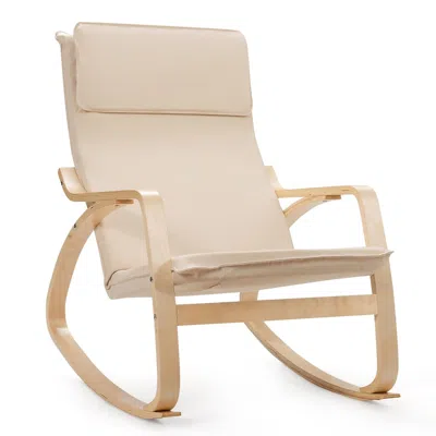 Quikfurn Farmhouse Beige/natural Linen Upholstered Rocking Chair
