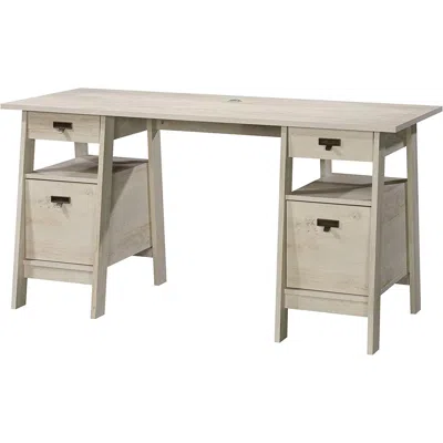 Quikfurn Farmhouse Chalky Oak Executive Desk W/ Filing Cabinets Storage