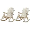 Quikfurn Farmhouse Classical Fir Wood Rocking Adirondack Chair Natural - Set Of 2
