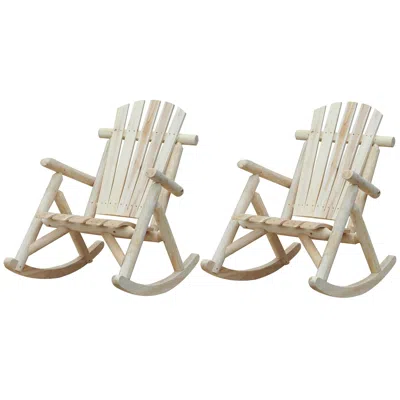 Quikfurn Farmhouse Classical Fir Wood Rocking Adirondack Chair Natural - Set Of 2