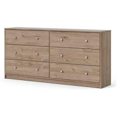 Quikfurn Farmhouse Contemporary 6 Drawer Double Dresser In Oak