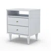 Quikfurn Farmhouse Rustic White Mid Century 2 Drawer Nightstand