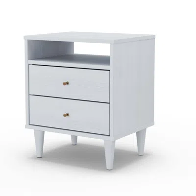 Quikfurn Farmhouse Rustic White Mid Century 2 Drawer Nightstand
