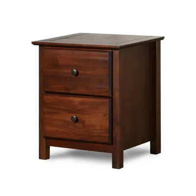 Quikfurn Farmhouse Solid Pine Wood 2 Drawer Nightstand In Cherry Finish