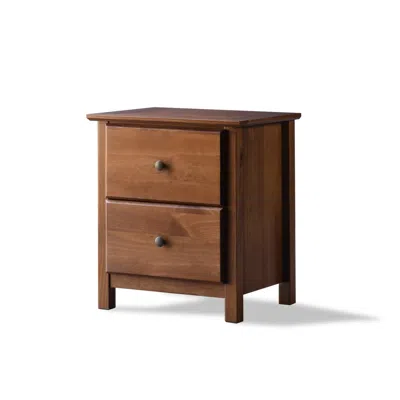 Quikfurn Farmhouse Solid Pine Wood 2 Drawer Nightstand In Walnut Finish