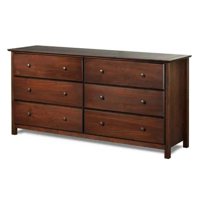 Quikfurn Farmhouse Solid Pine Wood 6 Drawer Dresser In Cherry Finish